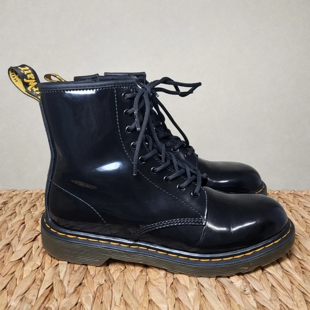 Dr Martens 1460 Youth Black Patent Leather Combat Boots Lace Up Side Zip